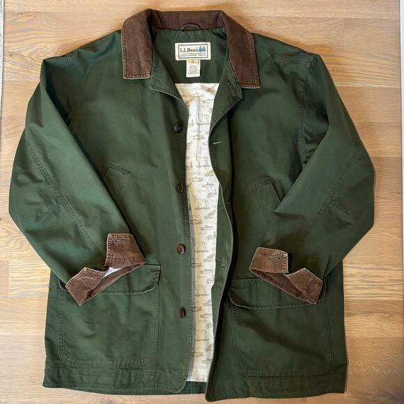 VTG 90s LL Bean Field Barn Jacket Canvas Coat Flannel Lined Green Mens Size XL - Picture 1 of 8
